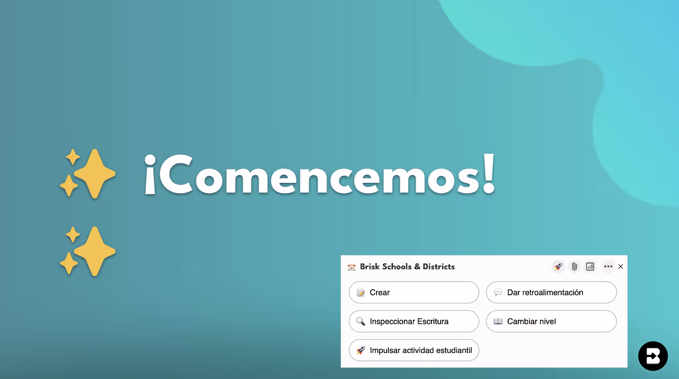 A blue background with a white star and the words "i conmecemos!" in white.